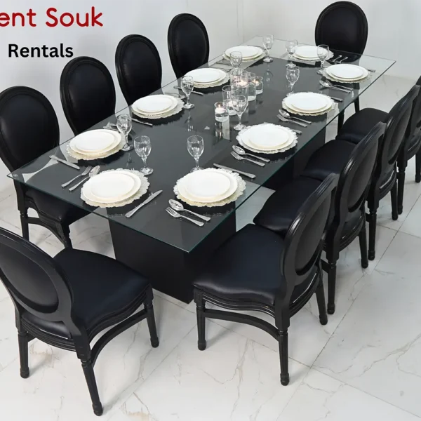 Azzura-glass-dining-tabl-black-and-black-dior-wooden-chairs-rental (1) Azzura-glass-dining-tabl-black-and-black-dior-wooden-chairs-rental (1)