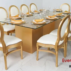 Azzurra Glass Dining Rectangle Table Gold and Gold Dior Chair
