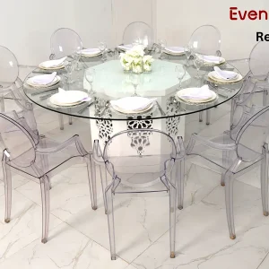Azzura-glass-round-table-with-dior-acrylic-arm-chair-1