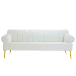 Lorenza White Velvet 3 Seater Wedding Wide Tufted Sofa Rentals