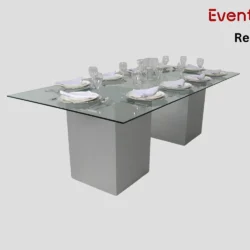 Azzurra Rectangular Glass Dining Table with Silver Bases Rentals