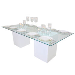 Azzurra Rectangular Glass Dining Table with White Bases Rentals