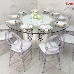 Azzurra Table -Round Glass Top-Mashrabiya Base-180*75