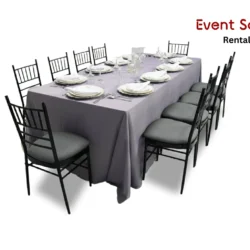 Carla Rectangle table with Chivari Chair Rentals