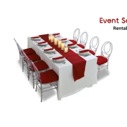 Carla Rectangle table with Dior Acrylic Chair Rentals