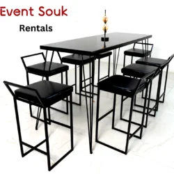 Isadora Rectangular Black High Table and Isadora Black Stool Bar Rentals