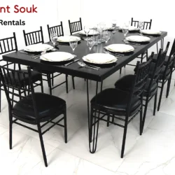 Isadora Rectangular Black Table and Black Chivari Chairs Rental