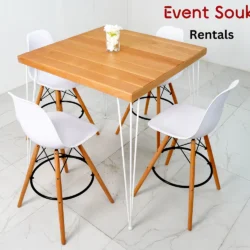 Isadora Square Rustic High Table & Elon Stool Bar Rentals