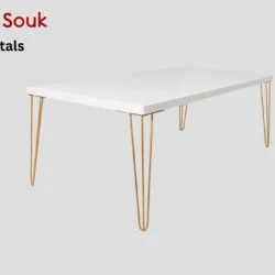 Isadora Rectangle White Table and Golden Legs Rentals