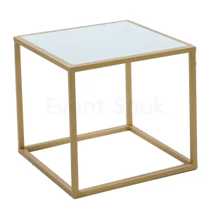 Mallorca Side Table-White top- Gold Base Rentals