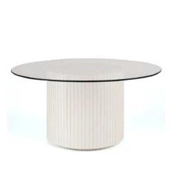 Cora White Base-180cm Round Glass Top Dining Table Rentals
