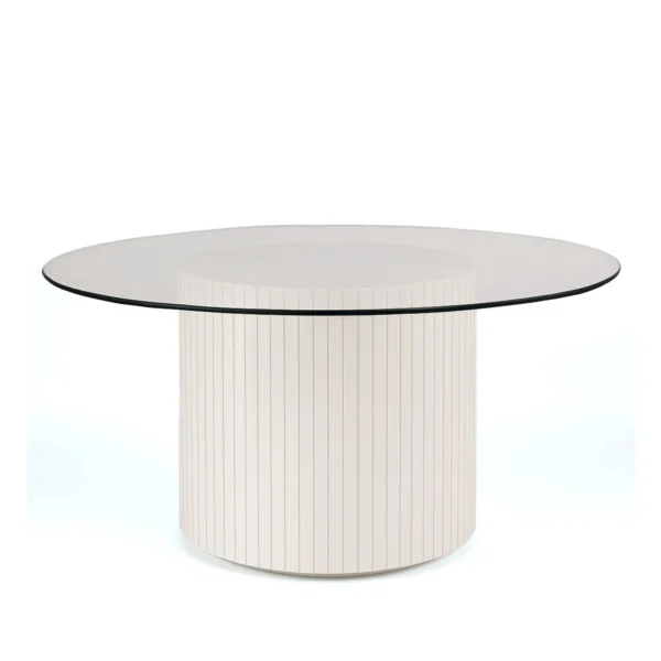 Cora White Base-180cm Round Glass Top Dining Table Rentals