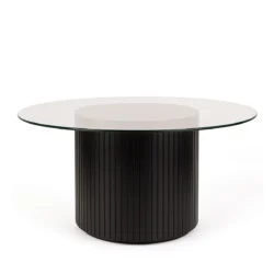 Cora Black Base-180cm Round Glass Top Dining Table Rentals