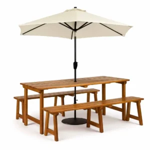 Lozoya-Brown-Picnic-Table-with Benches-with-umbrella-rental-rentra