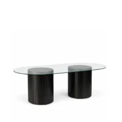 Cora Black Base-Oval Shape Glass Top Dining Table Rentals