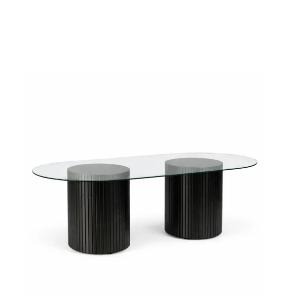 Cora Black Base-Oval Shape Glass Top Dining Table Rentals
