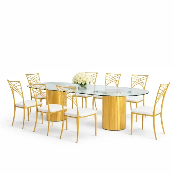 Cora Oval Glass Dining Table With Chameleon Chairs Rentals