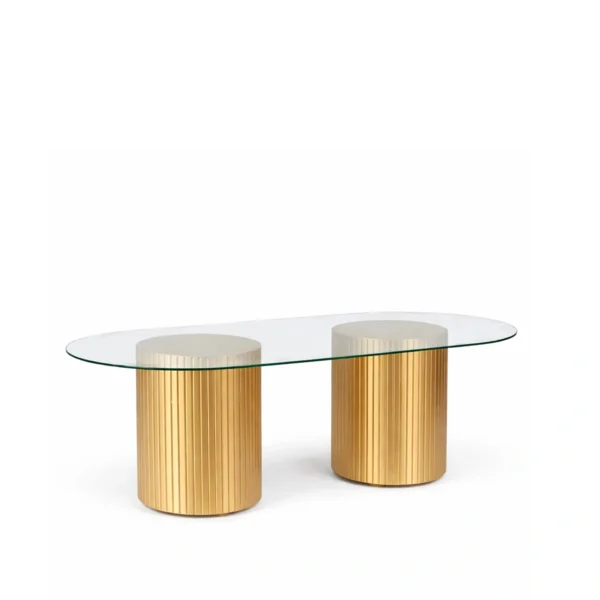 Cora Gold Base-Oval Shape Glass Top Dining Table Rentals