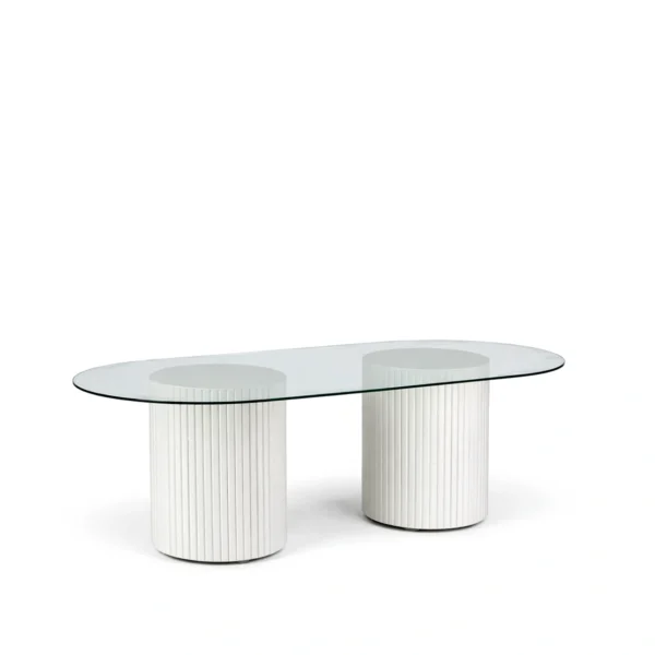 Cora White Base-Oval Shape Glass Top Dining Table Rentals