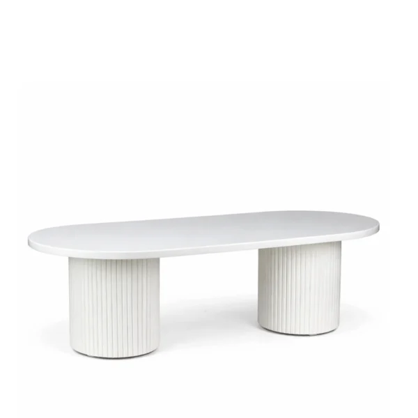 Cora White Base-Oval Shape Wooden Top Dining Table Rentals
