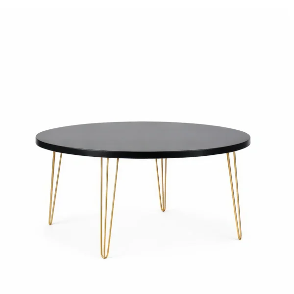 Isadora BlackTop-Gold Legs-180cm Round Dining Table Rentals