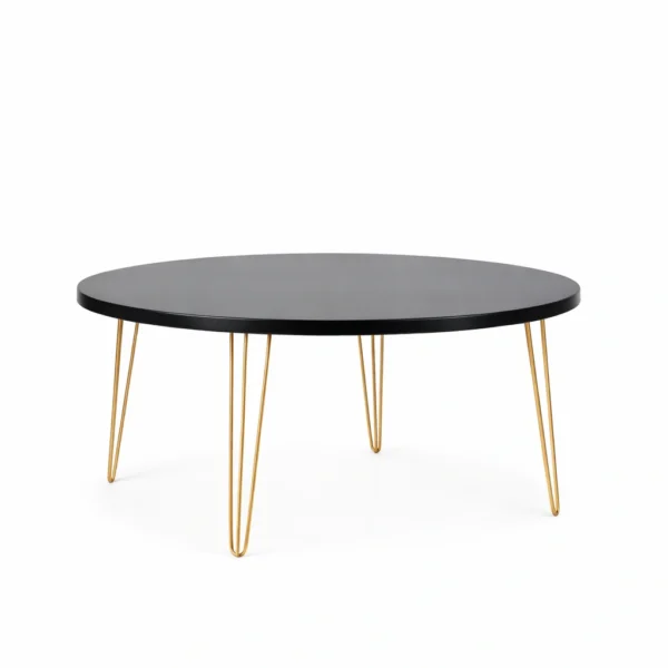 Isadora BlackTop-Gold Legs-180cm Round Dining Table Rentals