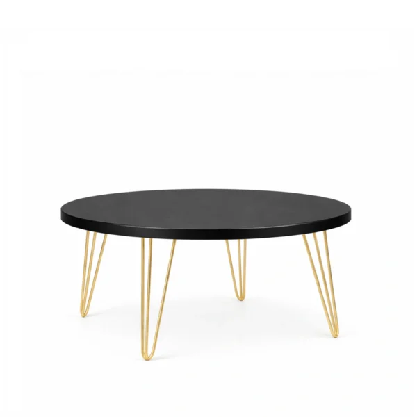 Isadora Black Top-Golden Legs-100cm Round Coffee Table Rentals