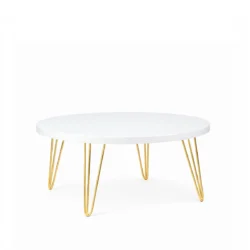 Isadora White Top-Golden Legs-100cm Round Coffee Table Rentals