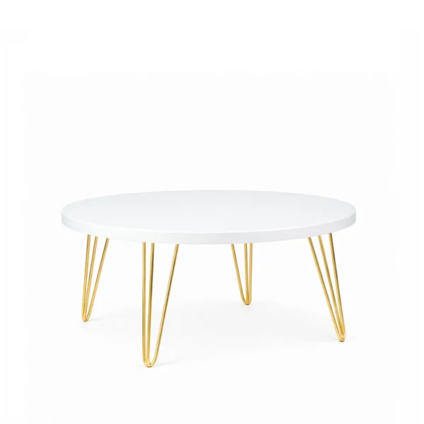 Isadora White Top-Golden Legs-100cm Round Coffee Table Rentals
