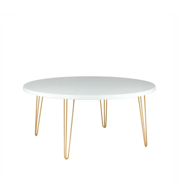 Isadora White Top-Gold Legs-180cm Round Dining Table Rentals